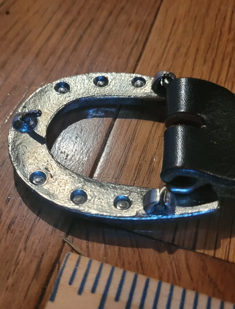 Nocona Black Tooled Leather Belt with Horseshoe Buckle (C01)